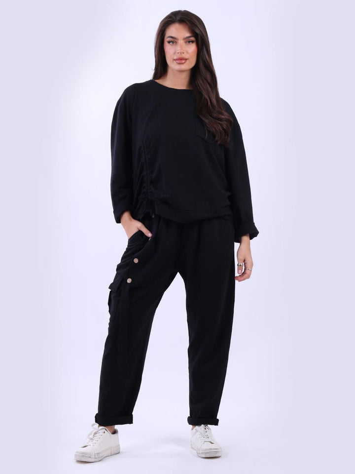 Cotton Ruched Crop Top Black