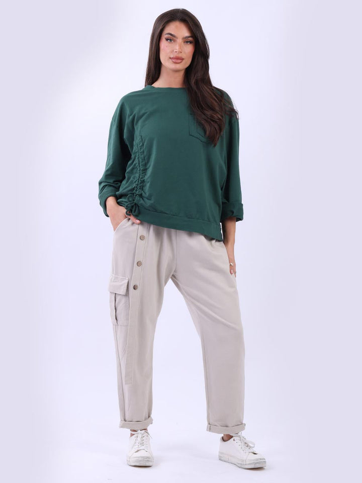 Cotton Ruched Crop Top Bottle Green