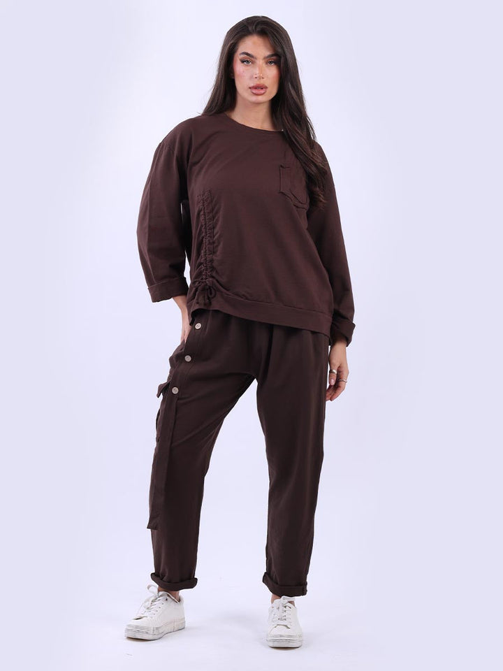 Cotton Ruched Crop Top Chocolate