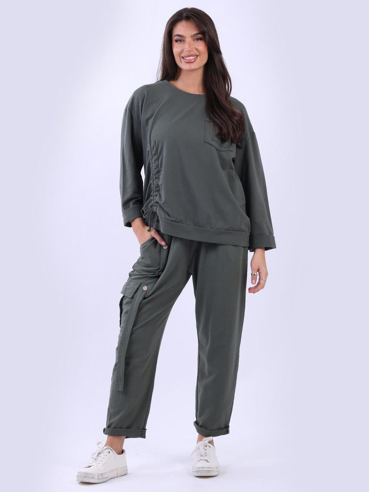 Cotton Ruched Crop Top Khaki