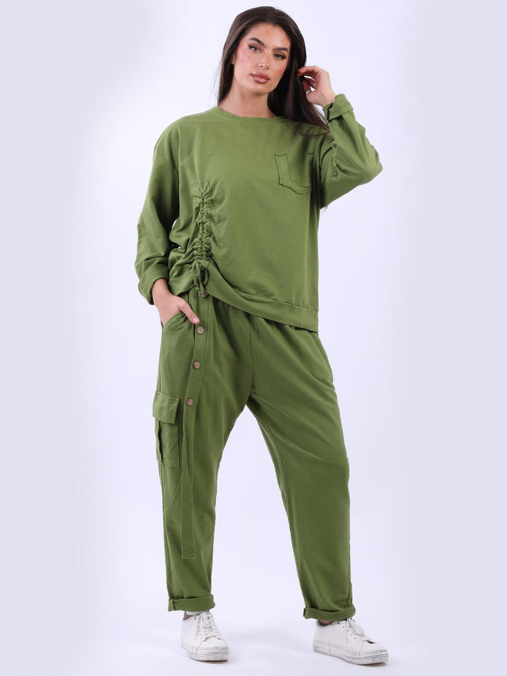 Cotton Ruched Crop Top Olive