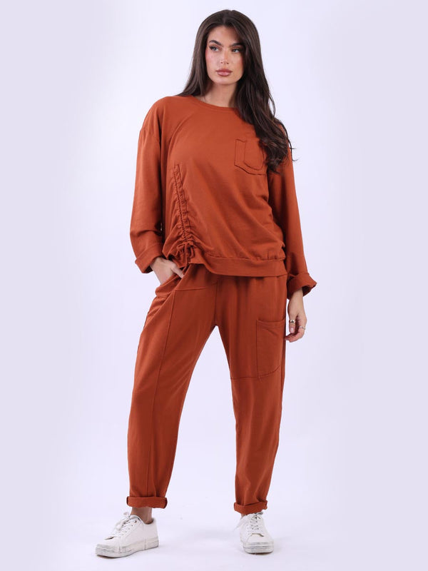 Cotton Ruched Crop Top Rust