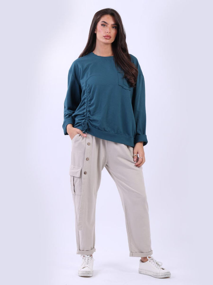 Cotton Ruched Crop Top Teal