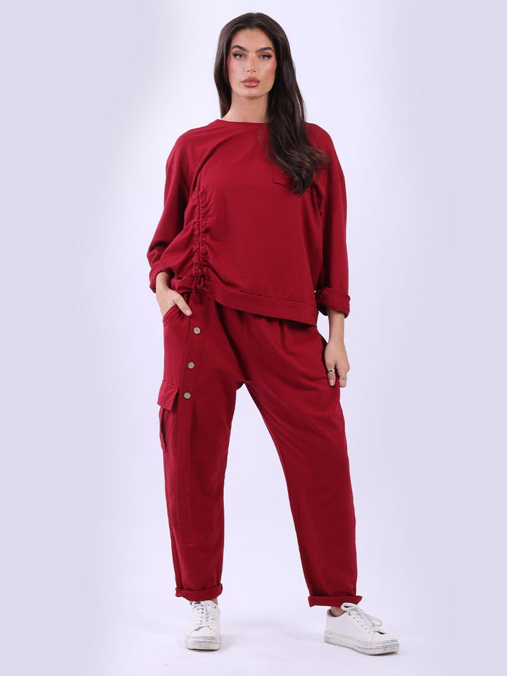 Cotton Ruched Crop Top Wine