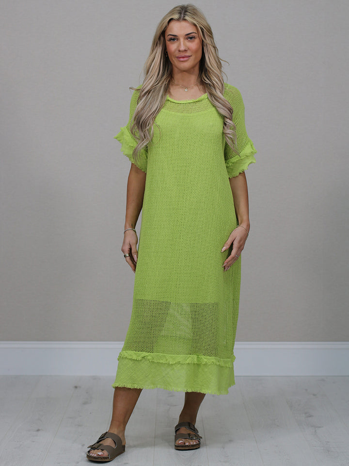 Mesh Net Cotton Dress Lime Green
