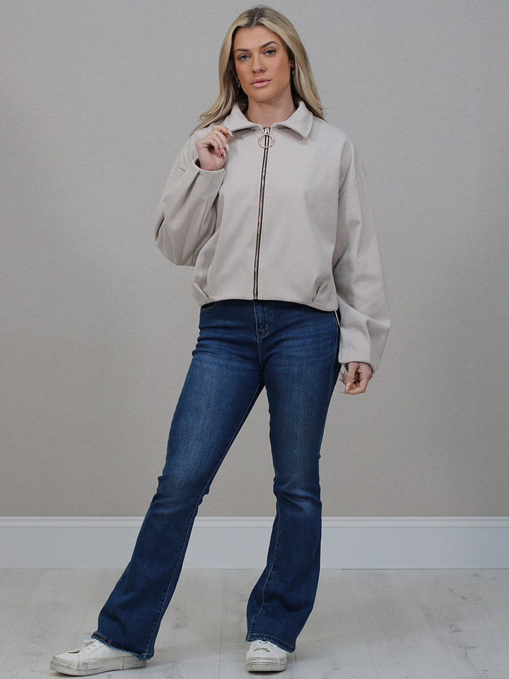 Italian Zip Up Crop Woolen Jacket