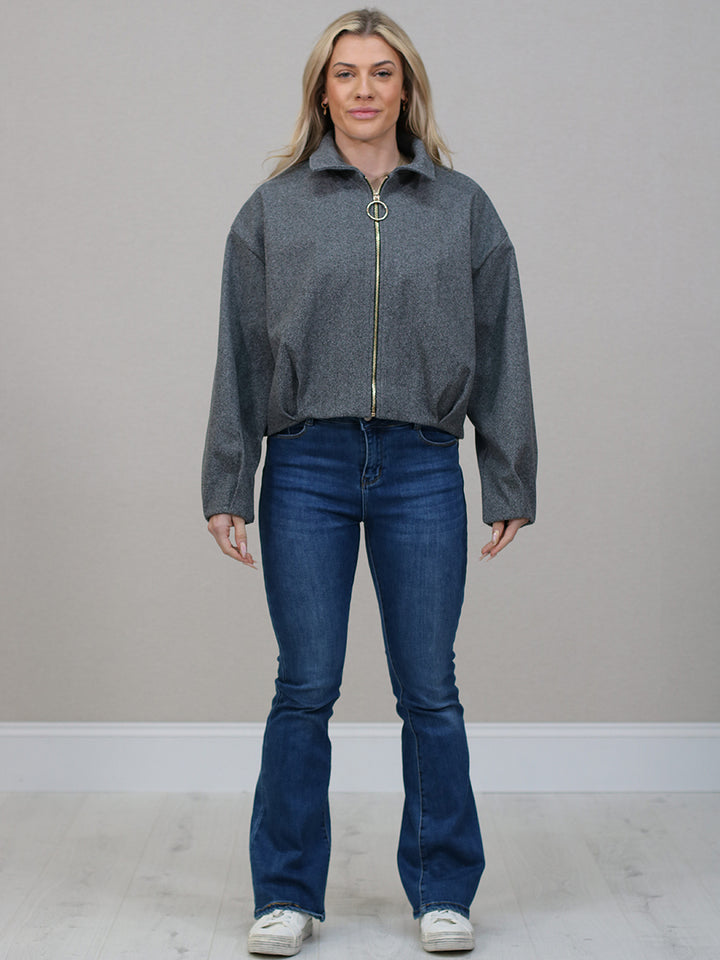 Italian Zip Up Crop Woolen Jacket