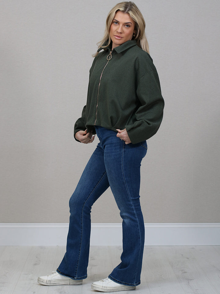 Italian Zip Up Crop Woolen Jacket