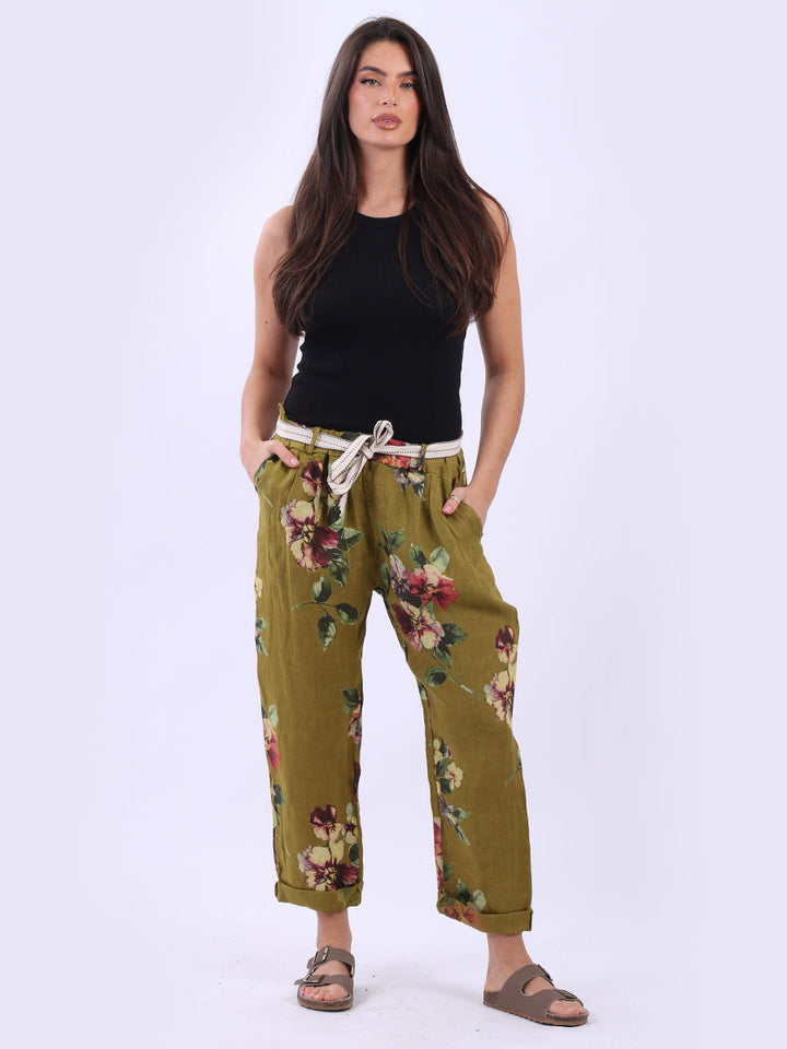 Italian Floral Print Linen Trouser