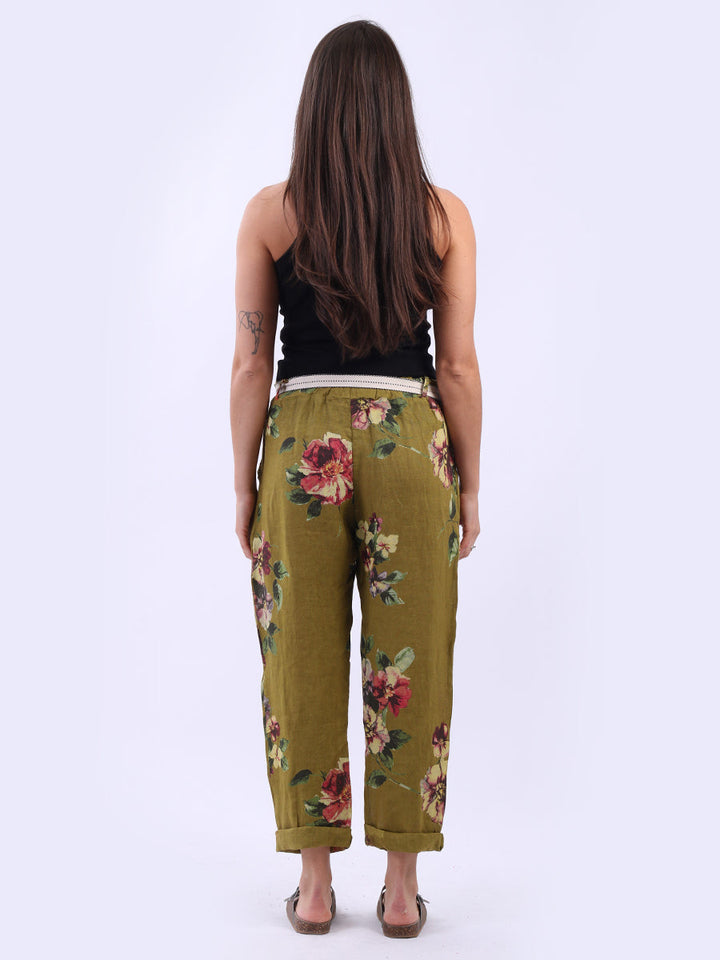 Italian Floral Print Linen Trouser