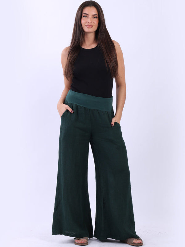 Italian Ladies Plain Linen Wide Leg Palazzo Trouser