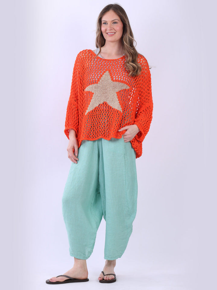 Sassy Star Knit Crochet Cover Up Top Orange