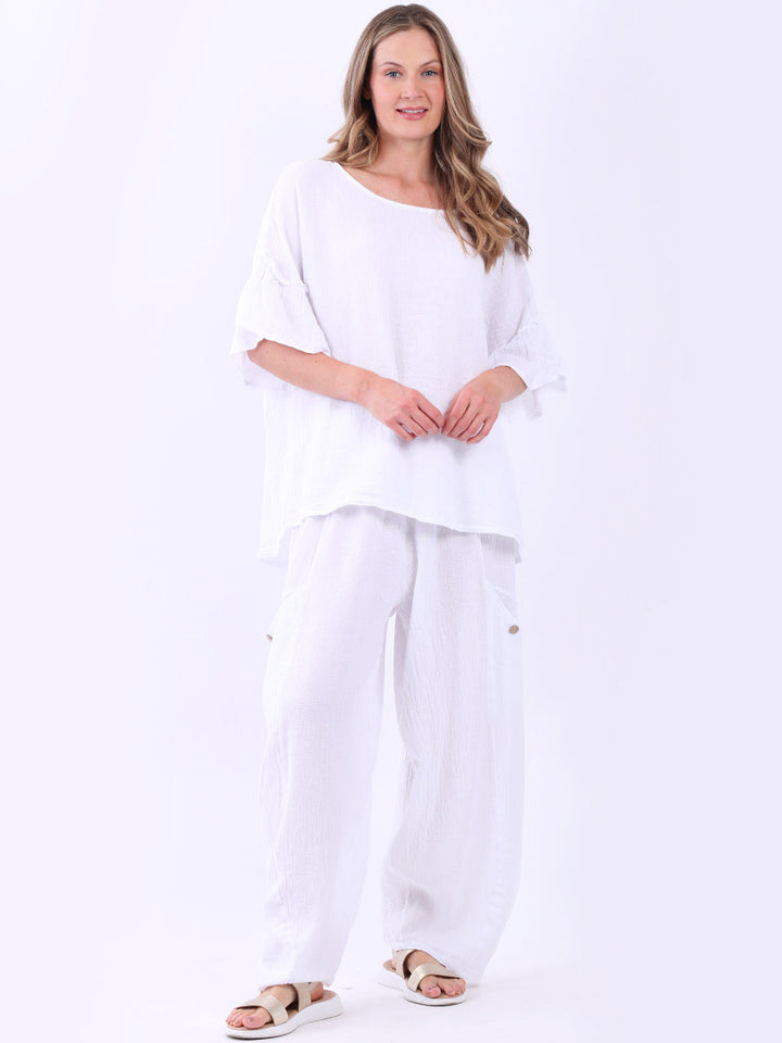 Vintage Wash Linen Top White