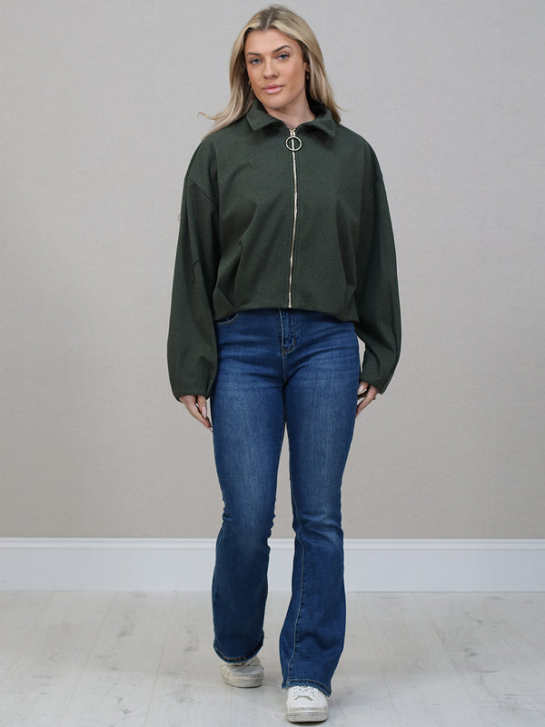 Italian Zip Up Crop Woolen Jacket