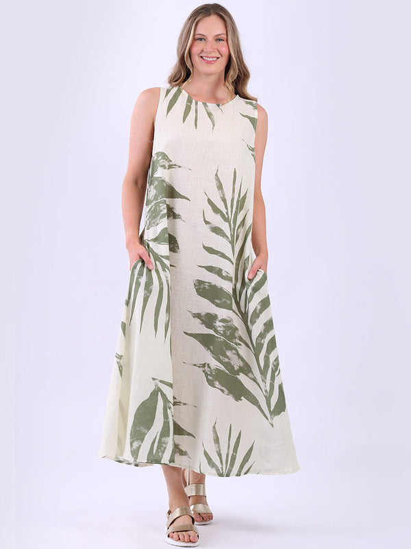 Palm Print Tank Dress Khaki