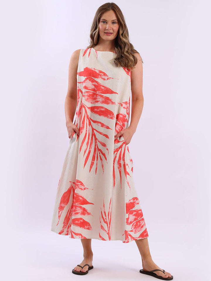 Palm Print Tank Dress Coral