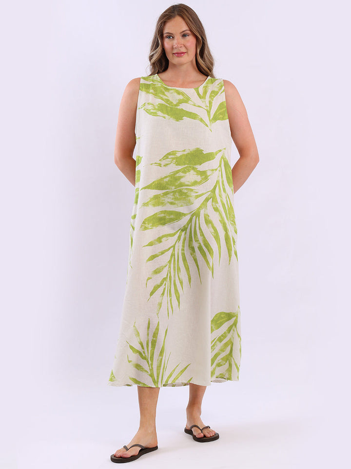 Palm Print Tank Dress Lime 