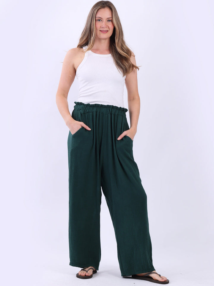 Plain Cotton Pants Bottle Green