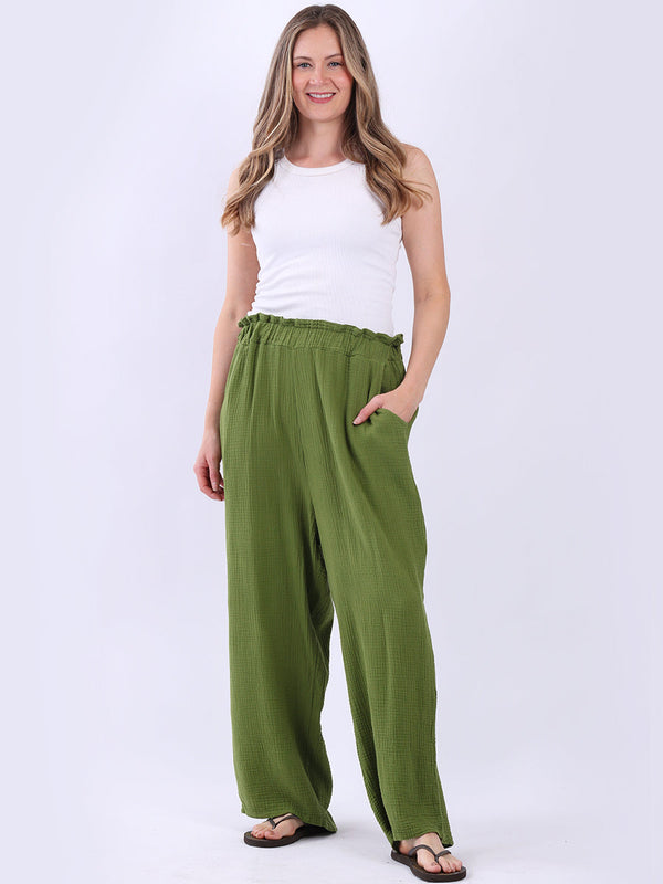 Plain Cotton Pants Olive