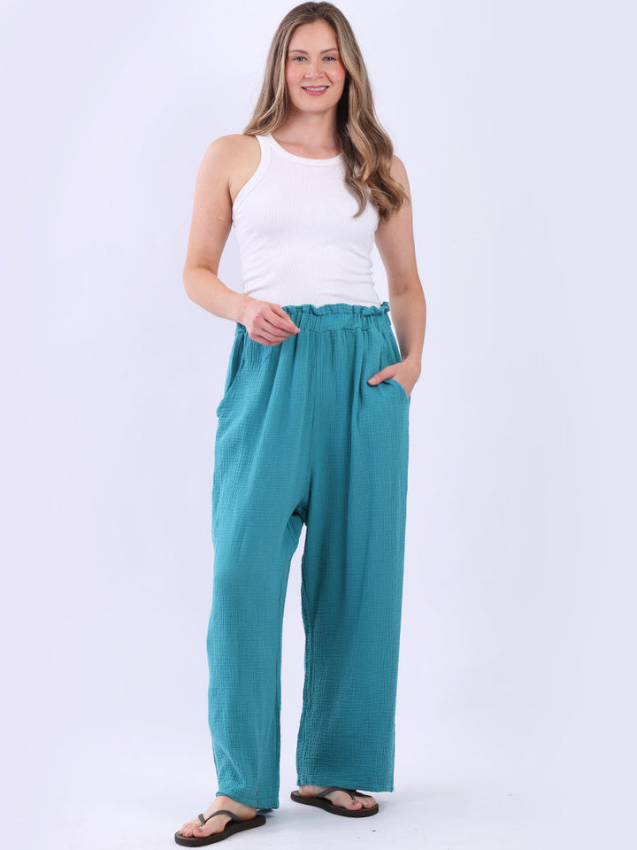 Plain Cotton Pants Azure