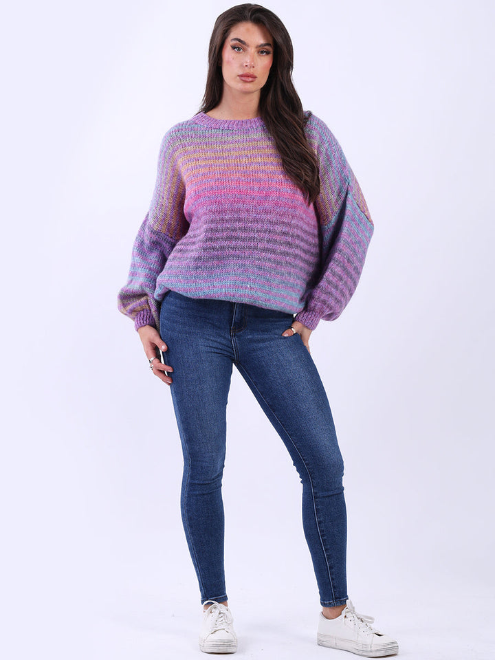 Multi Stripes Wool Jumper Magenta