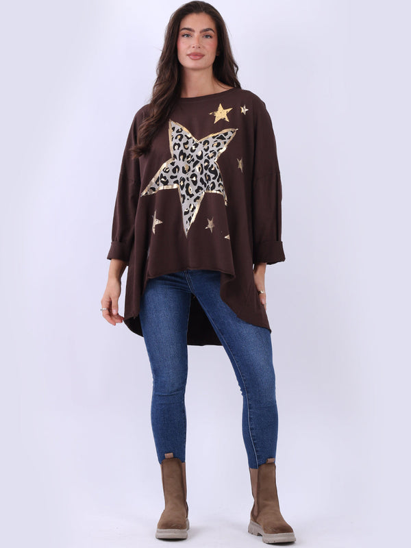 Foil Star Oversized Cotton Shirt Chocolate