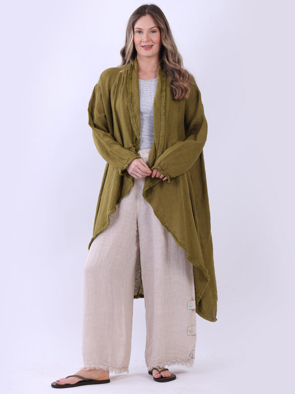 Oversized Open Front Linen Fringed Cardigan