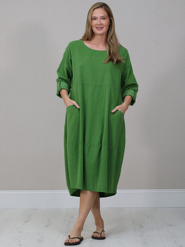 Oversized Solid Cotton Corduroy Dress Lime Green