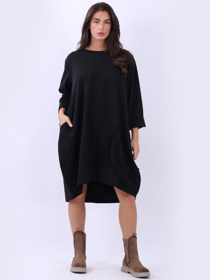 Plus Size Solid Cotton Dress Black