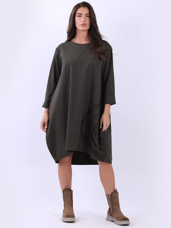 Plus Size Solid Cotton Dress Khaki
