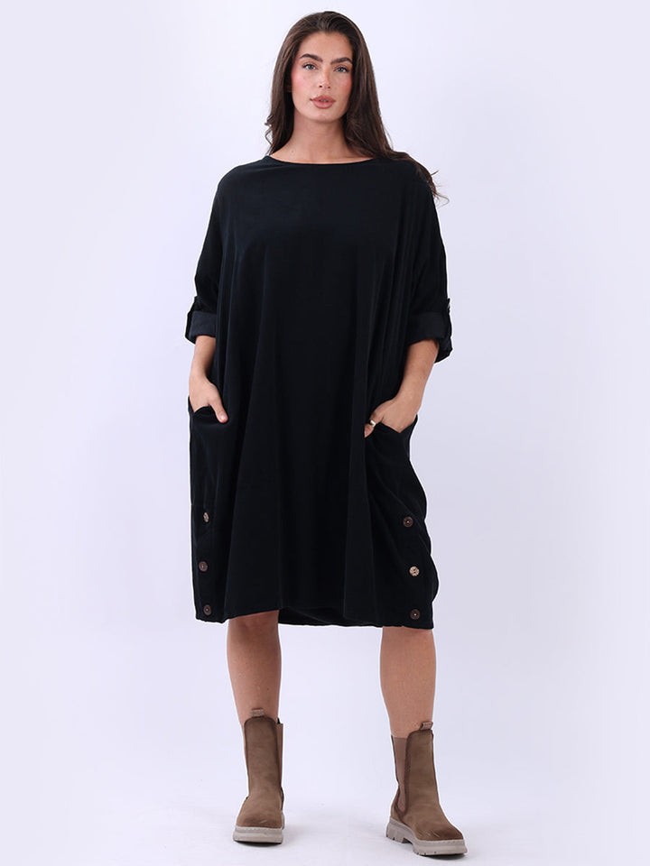 Plus Size Cotton Corduroy Dress Black