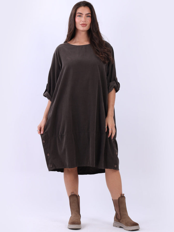 Plus Size Cotton Corduroy Dress Chocolate