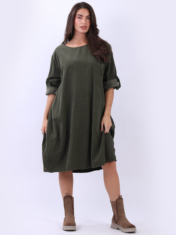 Plus Size Cotton Corduroy Dress Khaki