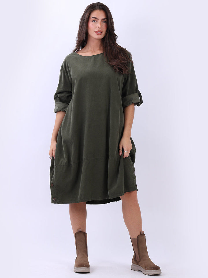Plus Size Cotton Corduroy Dress Khaki
