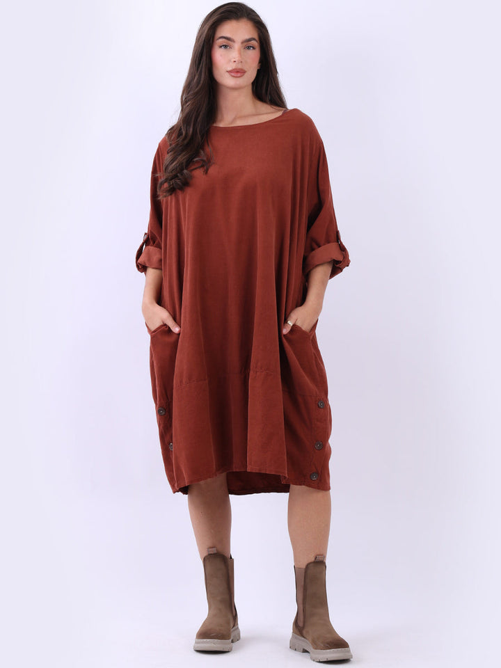Plus Size Cotton Corduroy Dress Rust