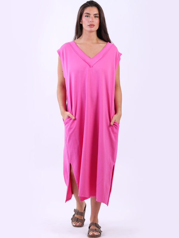 Plus Size Cotton Sleeveless Dress Fuchsia