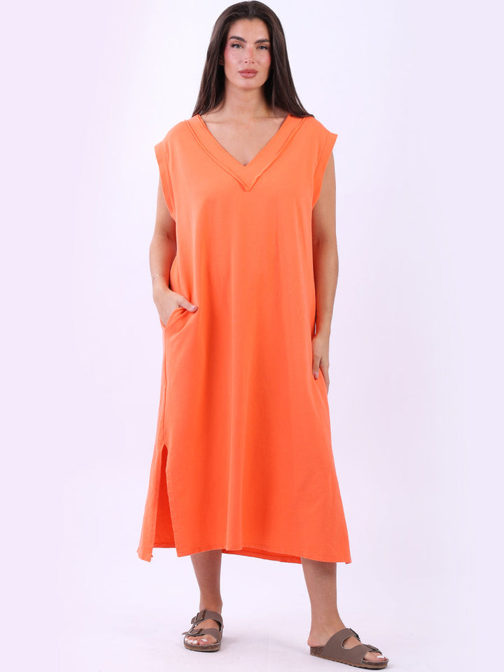 Plus Size Cotton Sleeveless Dress Orange