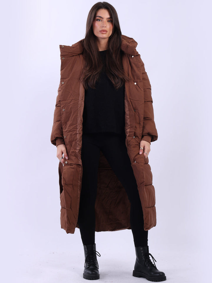 Plus Size Down Puffer Padded Coat Chocolate