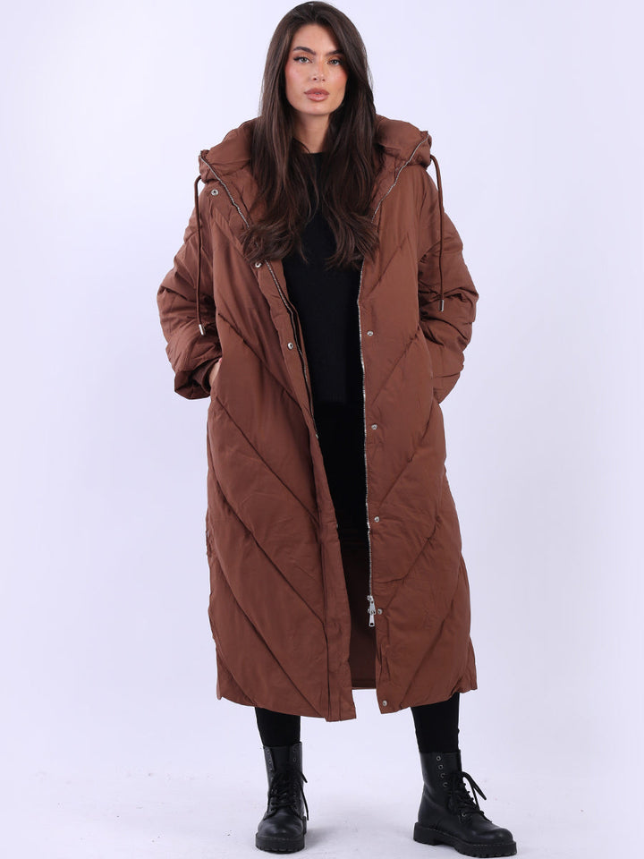 Plus Size Hooded Padded Puffer Jacket Chocolate