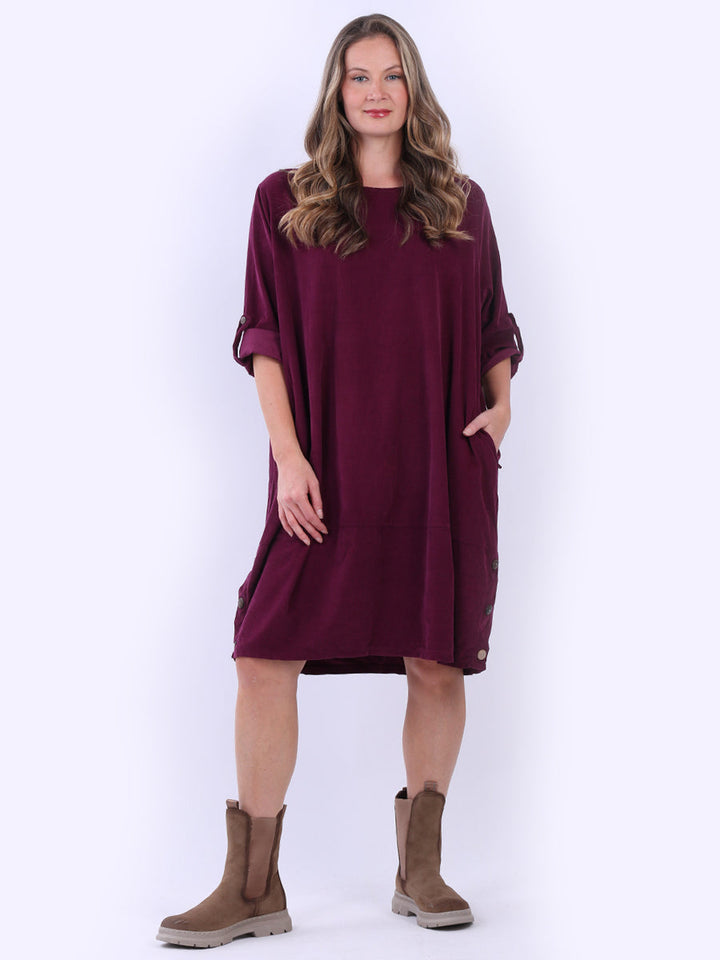 Plus Size Cotton Corduroy Dress Magenta