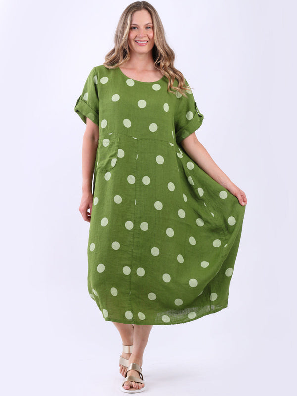 Plus Size Polka Dot Print Linen Lagenlook Slouchy Dress