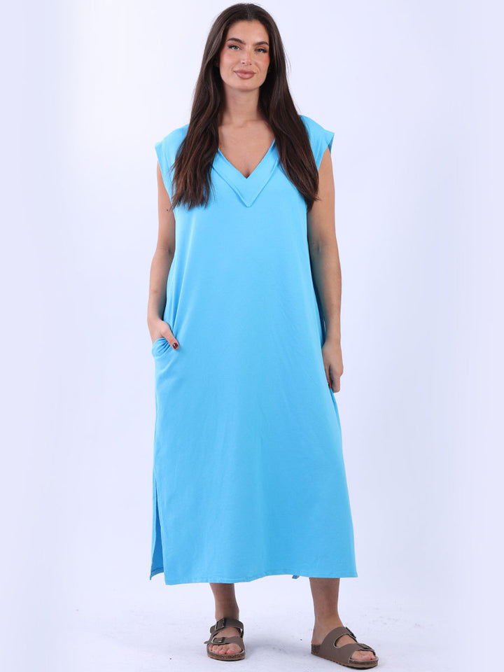 Plus Size Cotton Sleeveless Dress Azure