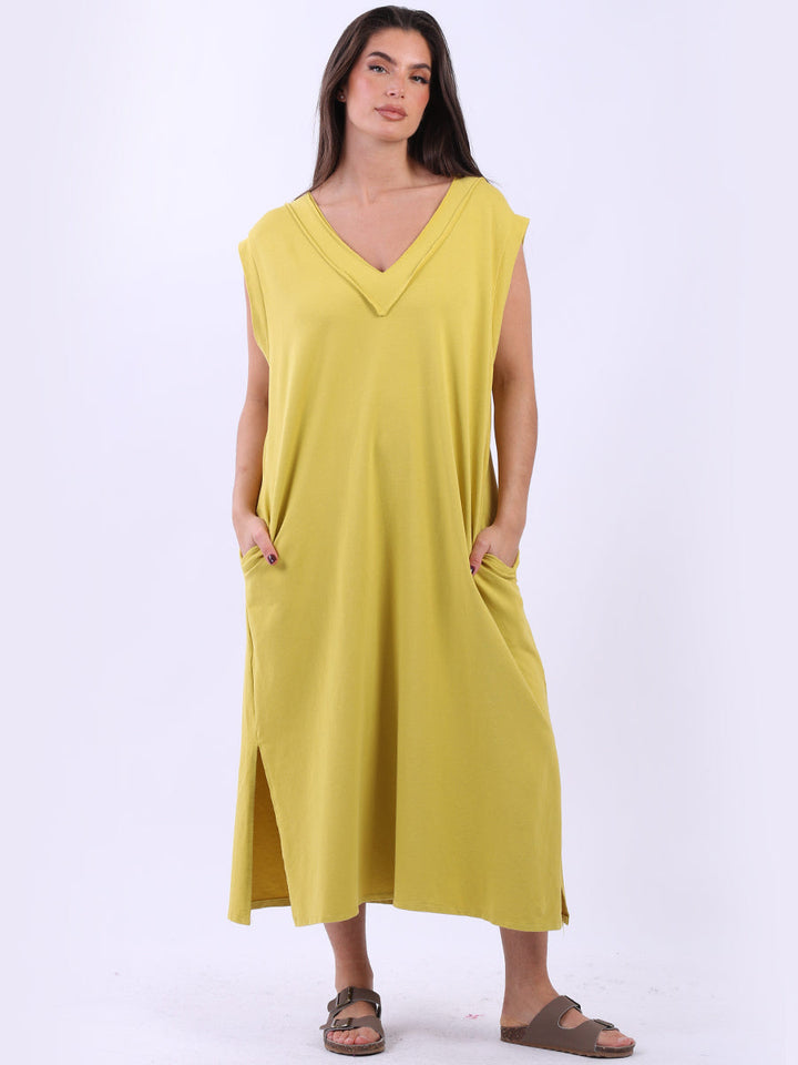 Plus Size Cotton Sleeveless Dress Lime Green