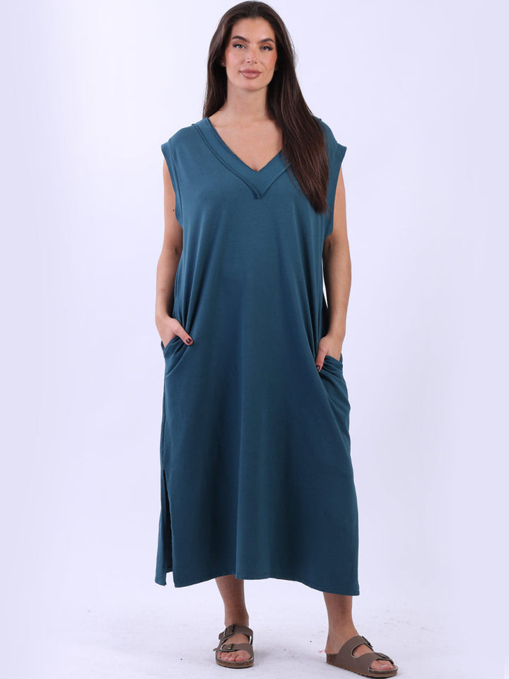 Plus Size Cotton Sleeveless Dress Teal