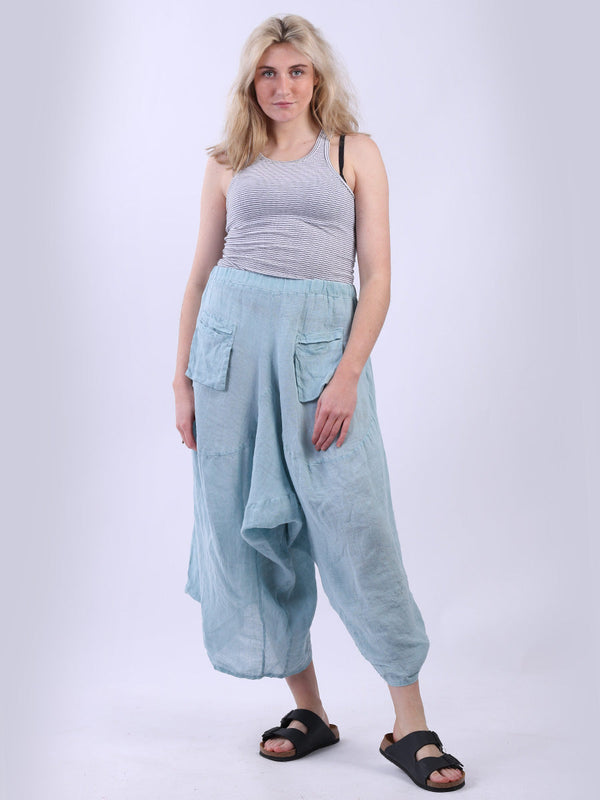 Plus Size Vintage Wash Linen Wide Leg Harem Palazzo Pant