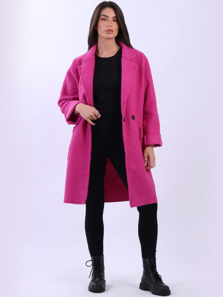 Plus Size Wool Coat Fuchsia