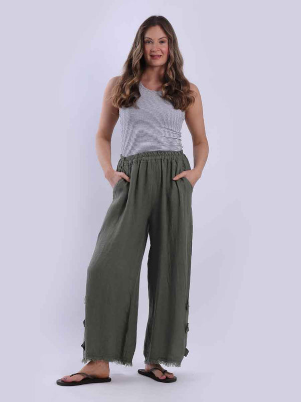 Raw Edge Wide Leg Solid Linen Trouser