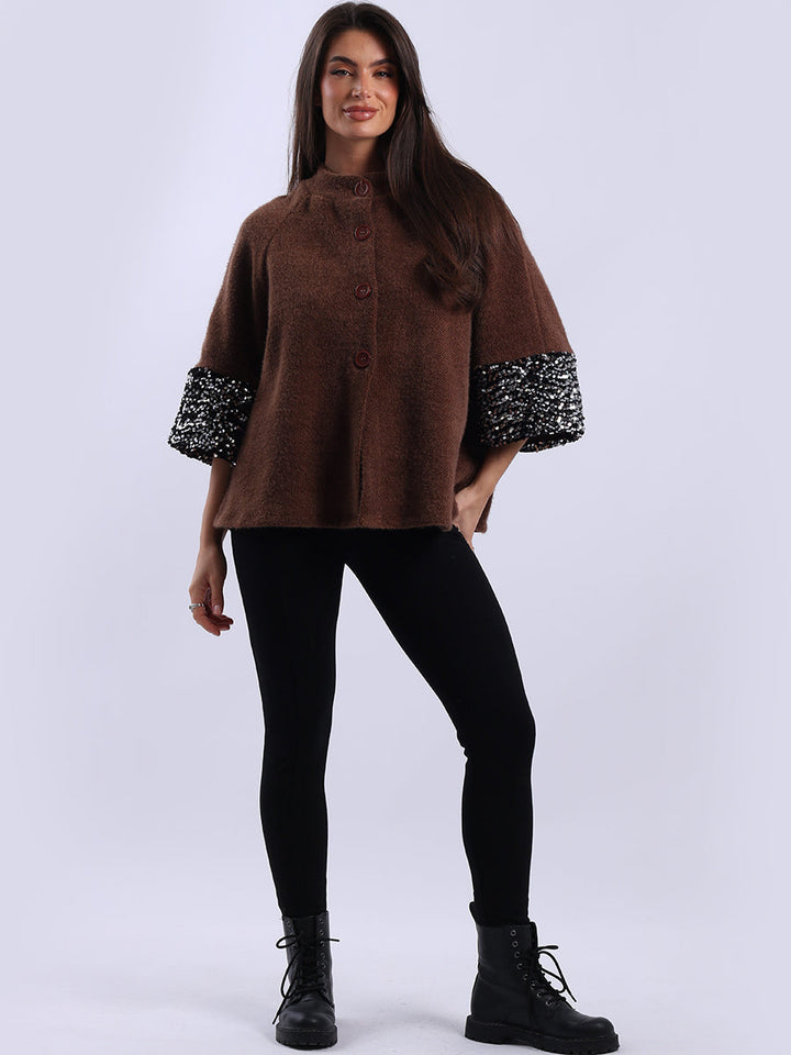 Sequin Crop Jacket Chocolate