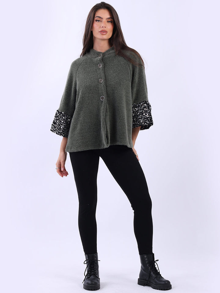 Sequin Crop Jacket Khaki