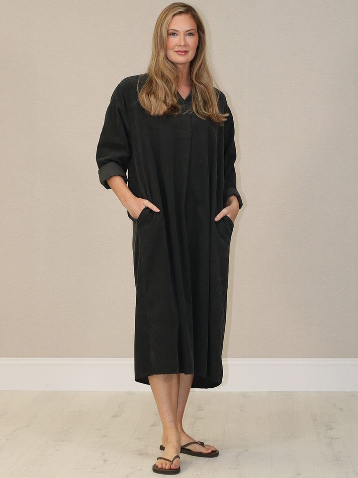 Plus Size Corduroy Cotton Dress Charcoal
